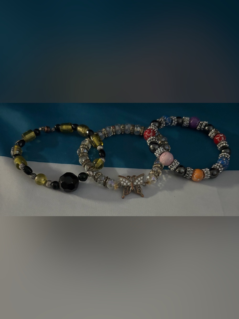 Set of 3 Crystal Beaded Stretch Bracelets